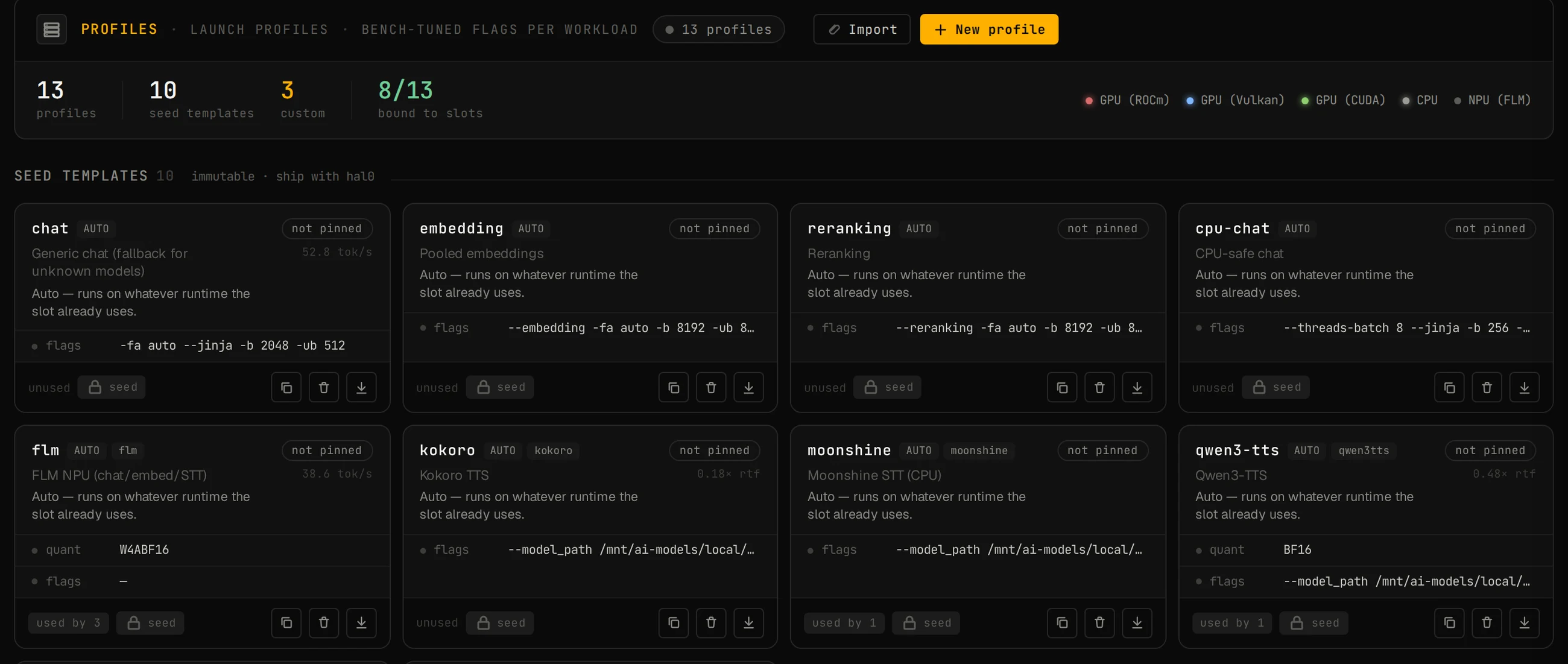 hal0: Launch profiles: bench-tuned flags per workload.